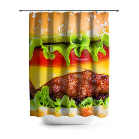Штора 3D для ванной с принтом Гамбургер , 100% полиэстер | плотность материала — 100 г/м2. Стандартный размер — 146 см х 180 см. По верхнему краю — пластиковые люверсы для креплений. В комплекте 10 пластиковых колец | бутерброд | гамбургер | еда | фастфуд | чизбургер