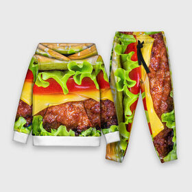 Детский костюм 3D (с толстовкой) с принтом Гамбургер ,  |  | бутерброд | гамбургер | еда | фастфуд | чизбургер