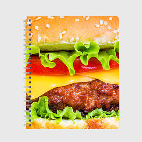 Тетрадь с принтом Гамбургер , 100% бумага | 48 листов, плотность листов — 60 г/м2, плотность картонной обложки — 250 г/м2. Листы скреплены сбоку удобной пружинной спиралью. Уголки страниц и обложки скругленные. Цвет линий — светло-серый
 | бутерброд | гамбургер | еда | фастфуд | чизбургер