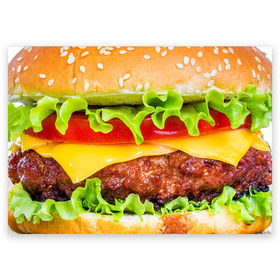 Поздравительная открытка с принтом Гамбургер , 100% бумага | плотность бумаги 280 г/м2, матовая, на обратной стороне линовка и место для марки
 | Тематика изображения на принте: бутерброд | гамбургер | еда | фастфуд | чизбургер