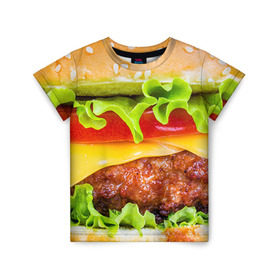 Детская футболка 3D с принтом Гамбургер , 100% гипоаллергенный полиэфир | прямой крой, круглый вырез горловины, длина до линии бедер, чуть спущенное плечо, ткань немного тянется | бутерброд | гамбургер | еда | фастфуд | чизбургер