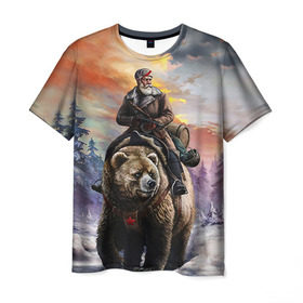 Мужская футболка 3D с принтом Медведь , 100% полиэфир | прямой крой, круглый вырез горловины, длина до линии бедер | Тематика изображения на принте: лес | медведь | мишка | патриот | россия | я русский