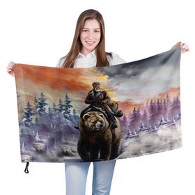 Флаг 3D с принтом Медведь , 100% полиэстер | плотность ткани — 95 г/м2, размер — 67 х 109 см. Принт наносится с одной стороны | лес | медведь | мишка | патриот | россия | я русский