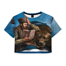 Женская футболка 3D укороченная с принтом Медведь , 100% полиэстер | круглая горловина, длина футболки до линии талии, рукава с отворотами | медведь | мишка | патриот | россия | я русский