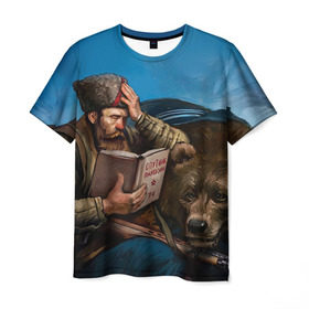 Мужская футболка 3D с принтом Медведь , 100% полиэфир | прямой крой, круглый вырез горловины, длина до линии бедер | Тематика изображения на принте: медведь | мишка | патриот | россия | я русский