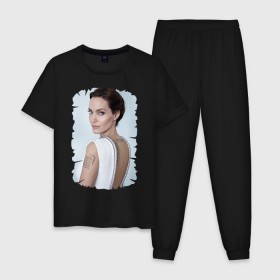 Мужская пижама хлопок с принтом Angelina Jolie , 100% хлопок | брюки и футболка прямого кроя, без карманов, на брюках мягкая резинка на поясе и по низу штанин
 | татуировки