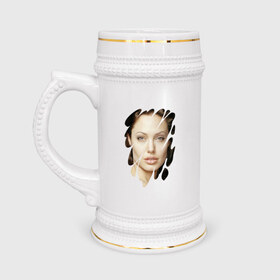 Кружка пивная с принтом Анджелина Джоли ,  керамика (Материал выдерживает высокую температуру, стоит избегать резкого перепада температур) |  объем 630 мл | angelina jolie | hollywood | анджелина джоли | голливуд | кинозвезда
