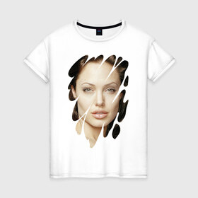 Женская футболка хлопок с принтом Анджелина Джоли , 100% хлопок | прямой крой, круглый вырез горловины, длина до линии бедер, слегка спущенное плечо | angelina jolie | hollywood | анджелина джоли | голливуд | кинозвезда