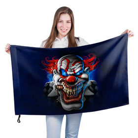 Флаг 3D с принтом Клоун , 100% полиэстер | плотность ткани — 95 г/м2, размер — 67 х 109 см. Принт наносится с одной стороны | halloween | злодей | злой | клоун | монстр | хэлоуин