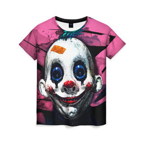 Женская футболка 3D с принтом Клоун , 100% полиэфир ( синтетическое хлопкоподобное полотно) | прямой крой, круглый вырез горловины, длина до линии бедер | Тематика изображения на принте: halloween | злодей | злой | клоун | монстр | хэлоуин