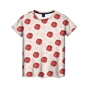 Женская футболка 3D с принтом Розы , 100% полиэфир ( синтетическое хлопкоподобное полотно) | прямой крой, круглый вырез горловины, длина до линии бедер | паттерн | цветочный