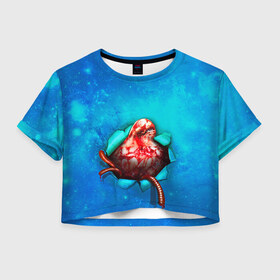 Женская футболка 3D укороченная с принтом Чужой , 100% полиэстер | круглая горловина, длина футболки до линии талии, рукава с отворотами | alien | halloween | живот | кишки | хэллоуин | чужой