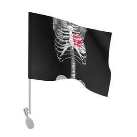 Флаг для автомобиля с принтом Скелет с сердцем , 100% полиэстер | Размер: 30*21 см | halloween | skeleton | кровь | скелет | хэллоуин