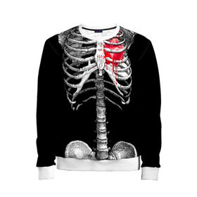 Детский свитшот 3D с принтом Скелет с сердцем , 100% полиэстер | свободная посадка, прямой крой, мягкая тканевая резинка на рукавах и понизу свитшота | halloween | skeleton | кровь | скелет | хэллоуин