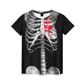 Женская футболка 3D с принтом Скелет с сердцем , 100% полиэфир ( синтетическое хлопкоподобное полотно) | прямой крой, круглый вырез горловины, длина до линии бедер | halloween | skeleton | кровь | скелет | хэллоуин