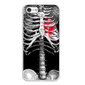Чехол для iPhone 5/5S матовый с принтом Скелет с сердцем , Силикон | Область печати: задняя сторона чехла, без боковых панелей | halloween | skeleton | кровь | скелет | хэллоуин