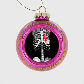 Стеклянный ёлочный шар с принтом Скелет с сердцем , Стекло | Диаметр: 80 мм | Тематика изображения на принте: halloween | skeleton | кровь | скелет | хэллоуин