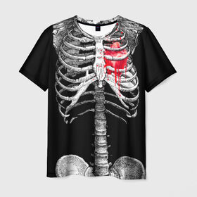 Мужская футболка 3D с принтом Скелет с сердцем , 100% полиэфир | прямой крой, круглый вырез горловины, длина до линии бедер | halloween | skeleton | кровь | скелет | хэллоуин