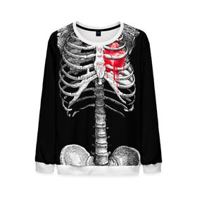 Мужской свитшот 3D с принтом Скелет с сердцем , 100% полиэстер с мягким внутренним слоем | круглый вырез горловины, мягкая резинка на манжетах и поясе, свободная посадка по фигуре | halloween | skeleton | кровь | скелет | хэллоуин