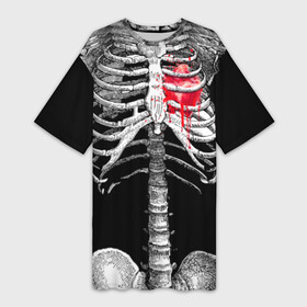 Платье-футболка 3D с принтом Скелет с сердцем ,  |  | halloween | skeleton | кровь | скелет | хэллоуин
