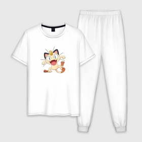 Мужская пижама хлопок с принтом Pokemon , 100% хлопок | брюки и футболка прямого кроя, без карманов, на брюках мягкая резинка на поясе и по низу штанин
 | kat | pokemon | анимэ | кот | мяут | покемон