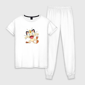 Женская пижама хлопок с принтом Pokemon , 100% хлопок | брюки и футболка прямого кроя, без карманов, на брюках мягкая резинка на поясе и по низу штанин | kat | pokemon | анимэ | кот | мяут | покемон