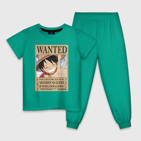 Детская пижама хлопок с принтом Монки Ди Луффи , 100% хлопок |  брюки и футболка прямого кроя, без карманов, на брюках мягкая резинка на поясе и по низу штанин
 | luffy | one piece | wanted | ван пис | луффи | розыск
