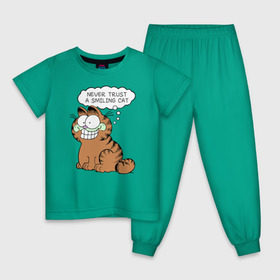 Детская пижама хлопок с принтом Garfield Smiling Cat , 100% хлопок |  брюки и футболка прямого кроя, без карманов, на брюках мягкая резинка на поясе и по низу штанин
 | Тематика изображения на принте: garfield smiling cat гарфилд кот