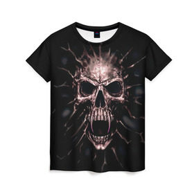 Женская футболка 3D с принтом Scary skull , 100% полиэфир ( синтетическое хлопкоподобное полотно) | прямой крой, круглый вырез горловины, длина до линии бедер | skull | skulls | череп | черепа