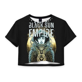 Женская футболка 3D укороченная с принтом Black Sun Empire , 100% полиэстер | круглая горловина, длина футболки до линии талии, рукава с отворотами | empire
