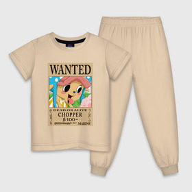 Детская пижама хлопок с принтом Тони Тони Чоппер , 100% хлопок |  брюки и футболка прямого кроя, без карманов, на брюках мягкая резинка на поясе и по низу штанин
 | one piece | wanted | ван пис | розыск | чоппер