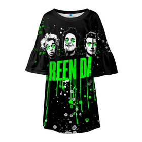 Детское платье 3D с принтом Green Day , 100% полиэстер | прямой силуэт, чуть расширенный к низу. Круглая горловина, на рукавах — воланы | green day | rock | грин дей | рок