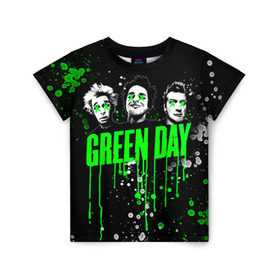 Детская футболка 3D с принтом Green Day , 100% гипоаллергенный полиэфир | прямой крой, круглый вырез горловины, длина до линии бедер, чуть спущенное плечо, ткань немного тянется | Тематика изображения на принте: green day | rock | грин дей | рок