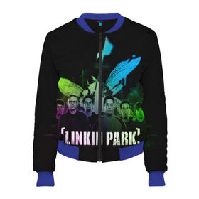 Женский бомбер 3D с принтом Linkin Park , 100% полиэстер | застегивается на молнию, по бокам два кармана без застежек, мягкие манжеты, по низу бомбера и на воротнике — эластичная резинка | linkin park | rock | линкин парк | рок
