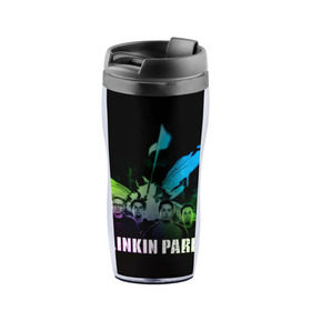 Термокружка-непроливайка с принтом Linkin Park , внутренняя часть — пищевой пластик, наружная часть — прозрачный пластик, между ними — полиграфическая вставка с рисунком | объем — 350 мл, герметичная крышка | linkin park | rock | линкин парк | рок