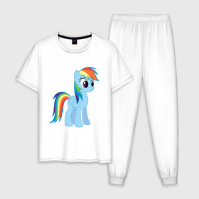 Мужская пижама хлопок с принтом Пони радуга , 100% хлопок | брюки и футболка прямого кроя, без карманов, на брюках мягкая резинка на поясе и по низу штанин
 | прикольная пони радуга.пони радуга