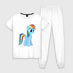 Женская пижама хлопок с принтом Пони радуга , 100% хлопок | брюки и футболка прямого кроя, без карманов, на брюках мягкая резинка на поясе и по низу штанин | прикольная пони радуга.пони радуга