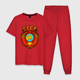 Мужская пижама хлопок с принтом Герб СССР , 100% хлопок | брюки и футболка прямого кроя, без карманов, на брюках мягкая резинка на поясе и по низу штанин
 | russia | ussr | коммунист | патриот | россия | серп и молот