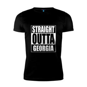 Мужская футболка премиум с принтом Прямиком из Грузии , 92% хлопок, 8% лайкра | приталенный силуэт, круглый вырез ворота, длина до линии бедра, короткий рукав | Тематика изображения на принте: a | georgia | out | outta | straight | грузин | грузия
