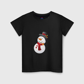 Детская футболка хлопок с принтом Снеговик , 100% хлопок | круглый вырез горловины, полуприлегающий силуэт, длина до линии бедер | Тематика изображения на принте: 