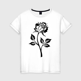 Женская футболка хлопок с принтом Черная роза , 100% хлопок | прямой крой, круглый вырез горловины, длина до линии бедер, слегка спущенное плечо | 