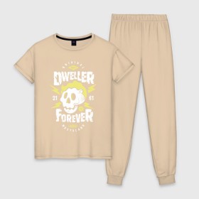 Женская пижама хлопок с принтом Dweller Forever , 100% хлопок | брюки и футболка прямого кроя, без карманов, на брюках мягкая резинка на поясе и по низу штанин | 