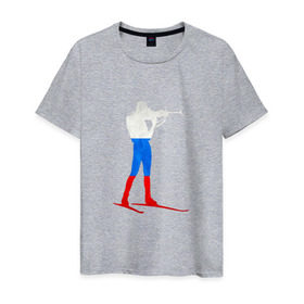 Мужская футболка хлопок с принтом Biathlon Russia , 100% хлопок | прямой крой, круглый вырез горловины, длина до линии бедер, слегка спущенное плечо. | биатлон | виды | зимние | лыжи | россия | спорт