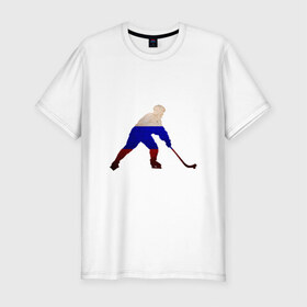 Мужская футболка премиум с принтом Hockey Russia , 92% хлопок, 8% лайкра | приталенный силуэт, круглый вырез ворота, длина до линии бедра, короткий рукав | hockey | russia | россия | хоккей