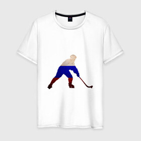 Мужская футболка хлопок с принтом Hockey Russia , 100% хлопок | прямой крой, круглый вырез горловины, длина до линии бедер, слегка спущенное плечо. | hockey | russia | россия | хоккей