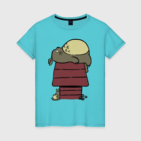 Женская футболка хлопок с принтом My Neighbor Peanut , 100% хлопок | прямой крой, круглый вырез горловины, длина до линии бедер, слегка спущенное плечо | 