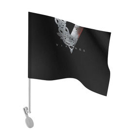 Флаг для автомобиля с принтом Эмблема Викингов , 100% полиэстер | Размер: 30*21 см | vikings | вальхалла | викинги | лого | рагнар лодброк | сериалы | эмблема