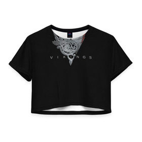 Женская футболка 3D укороченная с принтом Эмблема Викингов , 100% полиэстер | круглая горловина, длина футболки до линии талии, рукава с отворотами | vikings | вальхалла | викинги | лого | рагнар лодброк | сериалы | эмблема