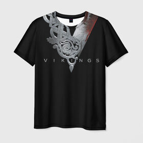 Мужская футболка 3D с принтом Эмблема Викингов , 100% полиэфир | прямой крой, круглый вырез горловины, длина до линии бедер | Тематика изображения на принте: vikings | вальхалла | викинги | лого | рагнар лодброк | сериалы | эмблема