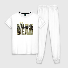 Женская пижама хлопок с принтом The Walking Dead , 100% хлопок | брюки и футболка прямого кроя, без карманов, на брюках мягкая резинка на поясе и по низу штанин | зомби